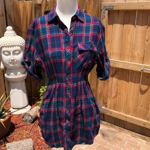 Girls Plaid Flannel Top Shirt Dress /Tunic